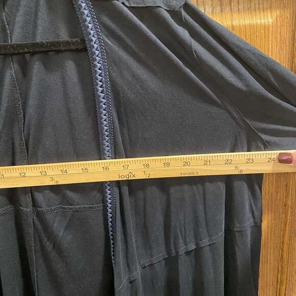 POL Cardigan Women’s Sz Large Black Open Front Fringe High Low Western Festival - Picture 7 of 7